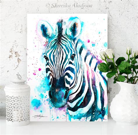 Blue Zebra Watercolor Painting Print By Slaveika Aladjova Art Animal