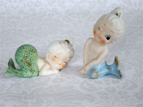 Collectible Mermaid Figurines Vintage Ceramic Pixie Mermaids Etsy