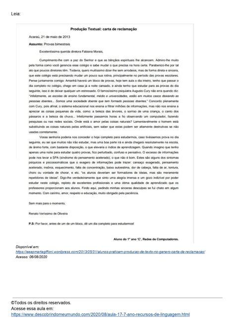 Descobrindo meu mundo Baixe a aula 18  6º ano  Carta de Reclamação