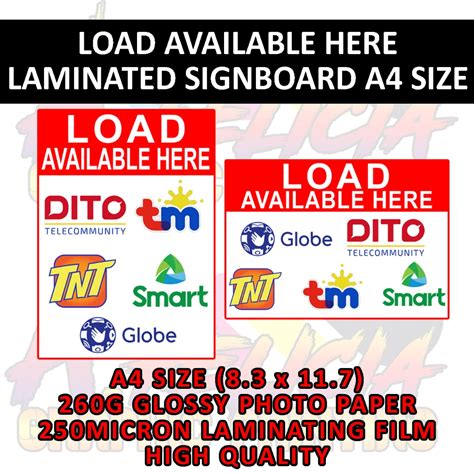 Load Available Here Laminated Signboard A4 Size Shopee Philippines