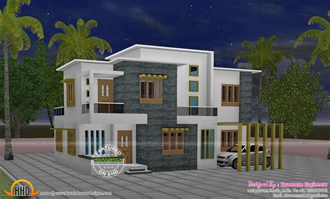 4 Bedroom Flat Roof Style House 2200 Sq Ft Kerala Home Design And