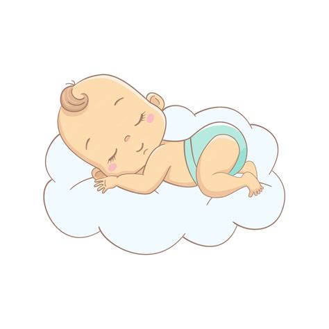 Bebé De Dibujos Animados Durmiendo En Una Nube Vector Premium