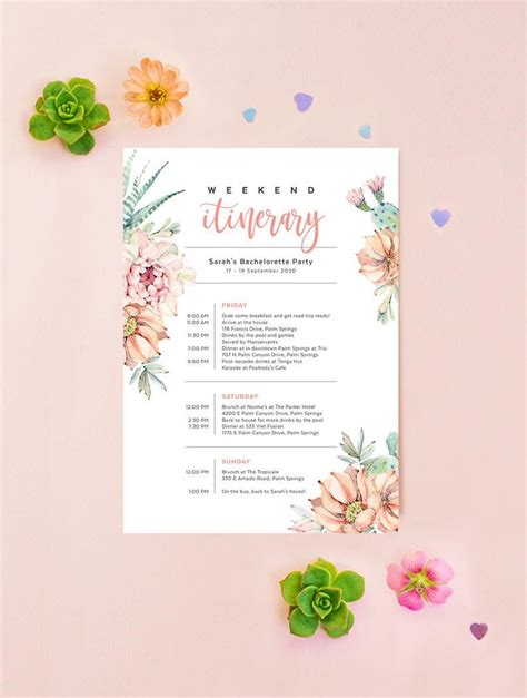 Bachelorette Itinerary Template Instant Download Hens Party Etsy