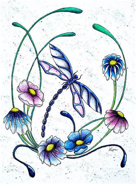 Spring Dragonfly Print By Kim Sturgis Dragonfly Drawing Dragonfly