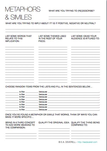 Metaphor and Simile Worksheet
