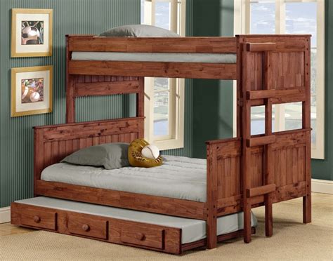 Twin Over Full Stackable Bunk Bed With Trundle Mahogany Chelsea Home