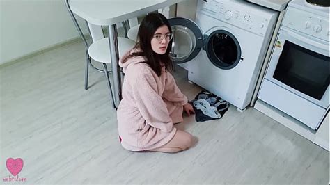 My Girlfriend Was Not Stuck In The Washing Machine And Caught Me When I Wanted To Fuck Her Pussy