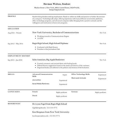 build  student resume  examples