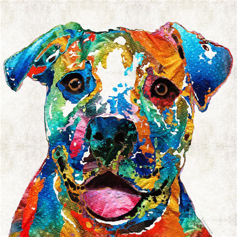 Colorful Dog Pit Bull Art Happy By Sharon Cummings Painting By