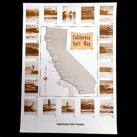 Vintage Map Of California Surf Spots Surf Maps California Map