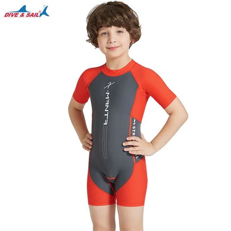 Dive And Sail Boys Orangegrey Lycra Swimsuit Sun Protection Swim Suit