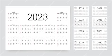 Premium Vector 2023 2024 2025 2026 2027 2028 2029 2030 Years Calendar