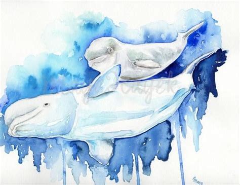Mama And Baby Beluga Whale Whale Nursery Whale Art Beluga Etsy In