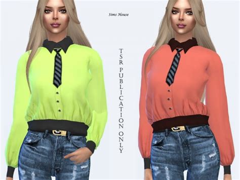 The Sims Resource Womens Blouse With A Tie By Sims House • Sims 4
