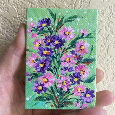 Original Acrylic Painting On Mini Canvas Flower Art Painting Diy