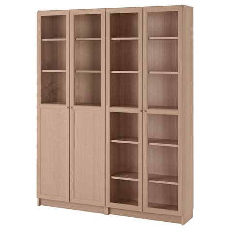 Billyoxberg Bookcase With Panelglass Doors White Stained Oak Veneer