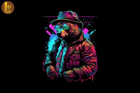 Synthwave Retro Gangster Bear 10 Graphic By Lewlew · Creative Fabrica