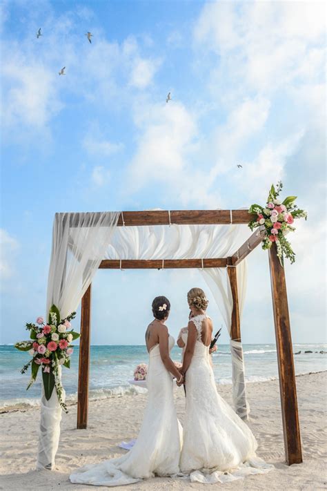 two brides sunset beach destination wedding mexico equally wed lgbtq wedding magazine and