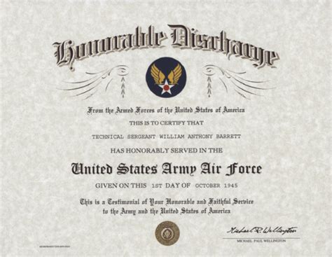 Us Army Air Force Honorable Discharge Certificate