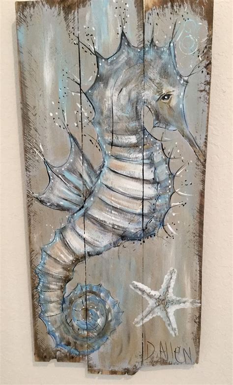 Tropical Seahorse Painting On Old Recycled Fence From Etsy Seahorse