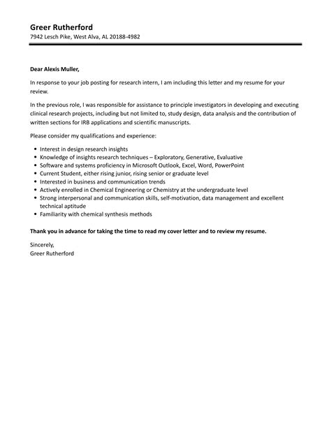 Research Intern Cover Letter Velvet Jobs
