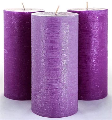 Set Of 3 Purple Pillar Candles 3 X 6 Unscented Handpoured For