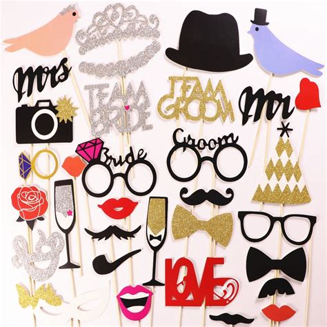 Wedding Decorations 34pcs Photo Booth Prop Mr Mrs Just Married Flash