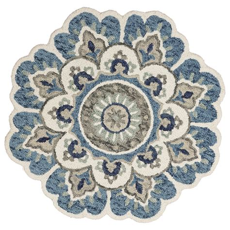 Ox Bay Dazzle Floral Medallion Teal 6 Feet Tufted Round Rug