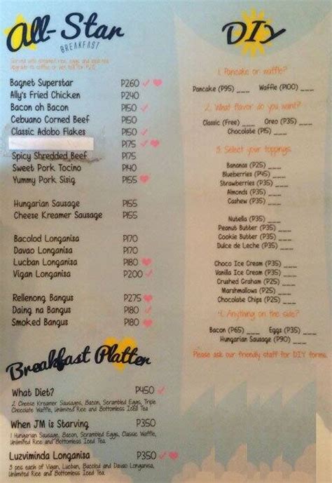 Ally S All Day Breakfast Place Menu Zomato Philippines