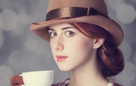 Wallpaper Look Girl Cup Brown Hair Hat Hairstyle Elegance Brown