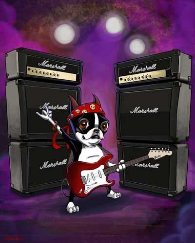 The Rock Star Boston Terrier With Fender Guitar Art Print Etsy