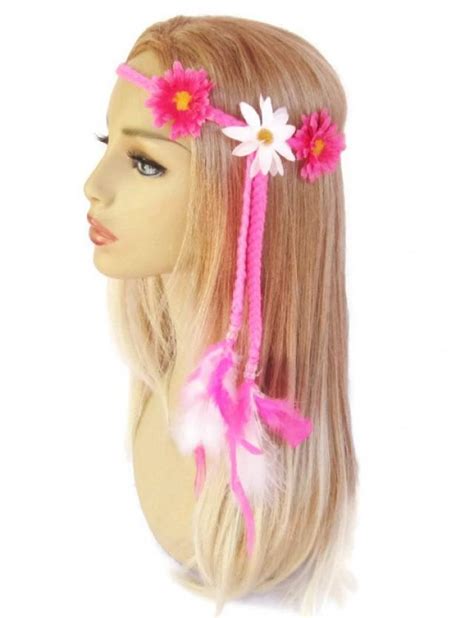 Pink Daisy Braided Festival Hippie Feather Headband Edc Women Hair