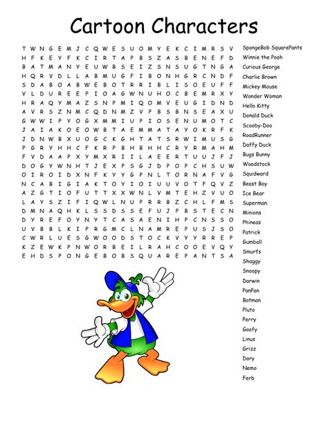 Word Search Cartoon Network Printable