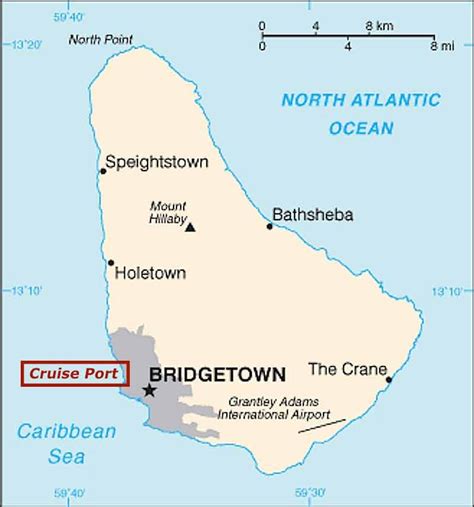 image of map of barbados showing bridgetown cruise port location caribbean bridgetown cruise