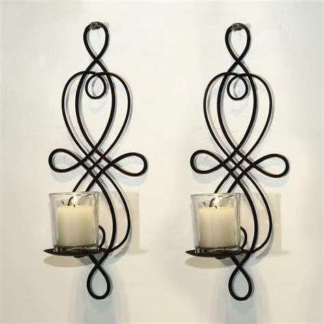 Adeco Brown Iron Vertical Wall Hanging Candle Holder Sconce Set Of 2