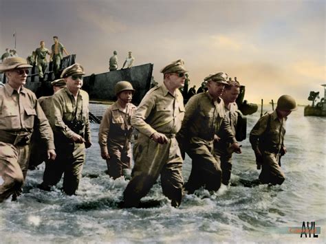 Gen Douglas Macarthur Lands At Leyte Gulf En Route To Liberating The