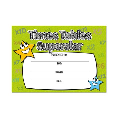 Times Tables Superstar Sparkling Certificates Superstickers