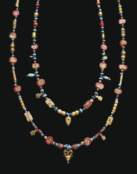 A Romano Egyptian Gold And Glass Bead Necklace Circa 200 B C 200 A D 2nd Century B C