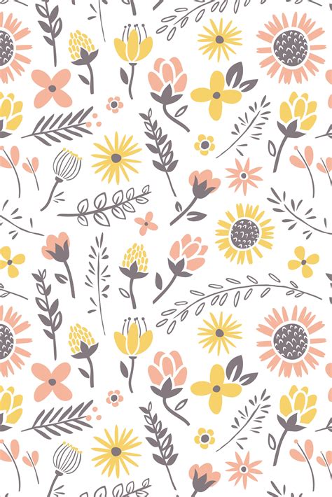 Seamless Pattern With Various Summer Flowers And Leaves Scalable And