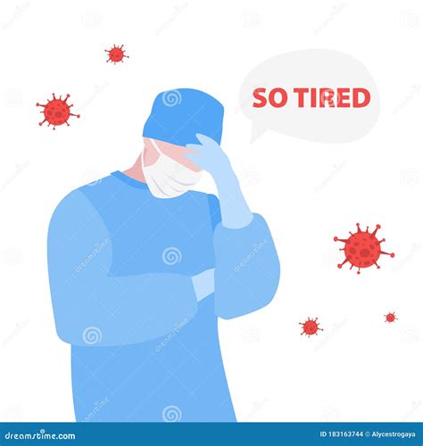 Vector Handdrawn Illustraion Of Tired Doctor Or Nurse In Stress With