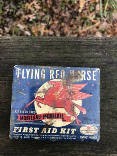 Vintage Flying Red Horse Mobilgas Mobiloil First Aid Kit Tin Values Mavin