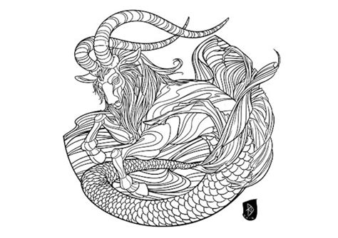 Adult Coloring Page Zodiac Sign Set Capricorn Instant Etsy