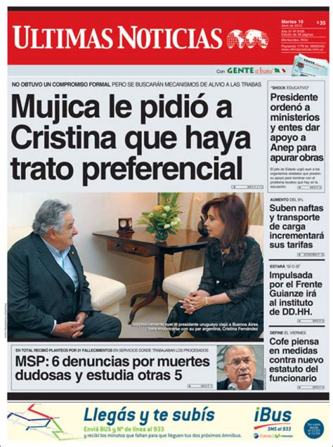 Leer noticias de cuba hoy. Periódico Últimas Noticias (Uruguay). Periódicos de ...