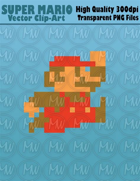 Super Mario Bros 1 Clipart Mario Pixels 8 Bit Vector Etsy