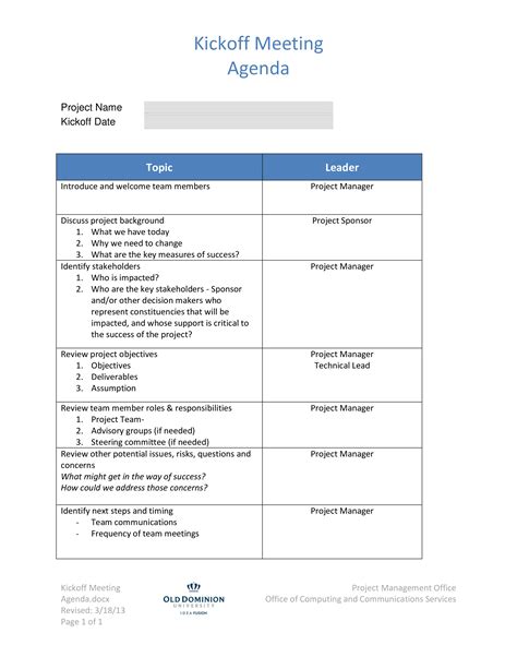 Kick Off Meeting Agenda Templates At