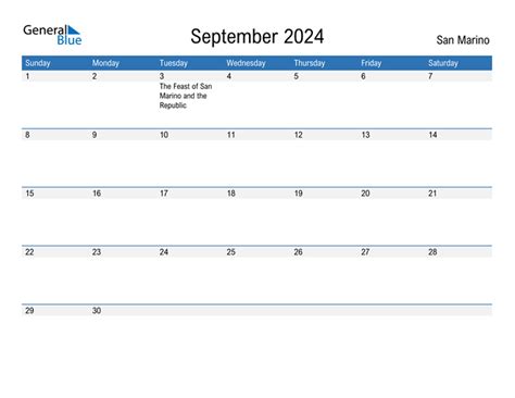 September 2024 Calendar with San Marino Holidays