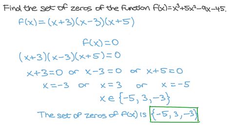Question Video Finding The Set Of Zeros Of A Cubic Function Nagwa
