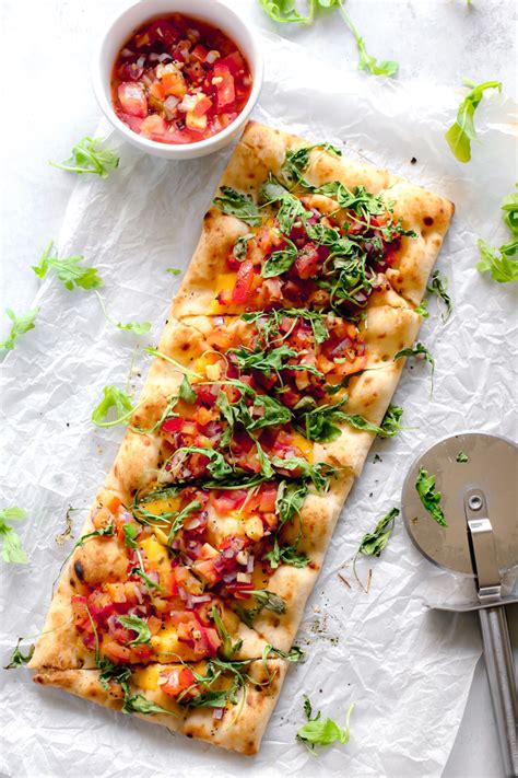 Vegan Bruschetta And Arugula Flatbread Pizza With A Balsamic Glaze
