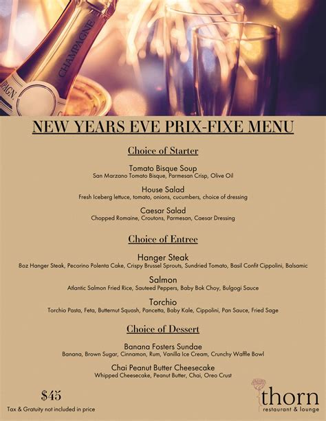 new year s eve prix fixe dinner — thorn restaurant and lounge