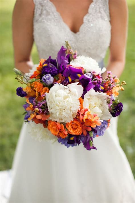 Bright purple and orange wedding bouquets. Cedarwood Weddings, Nashville Wedding Venue, Bouquets ...